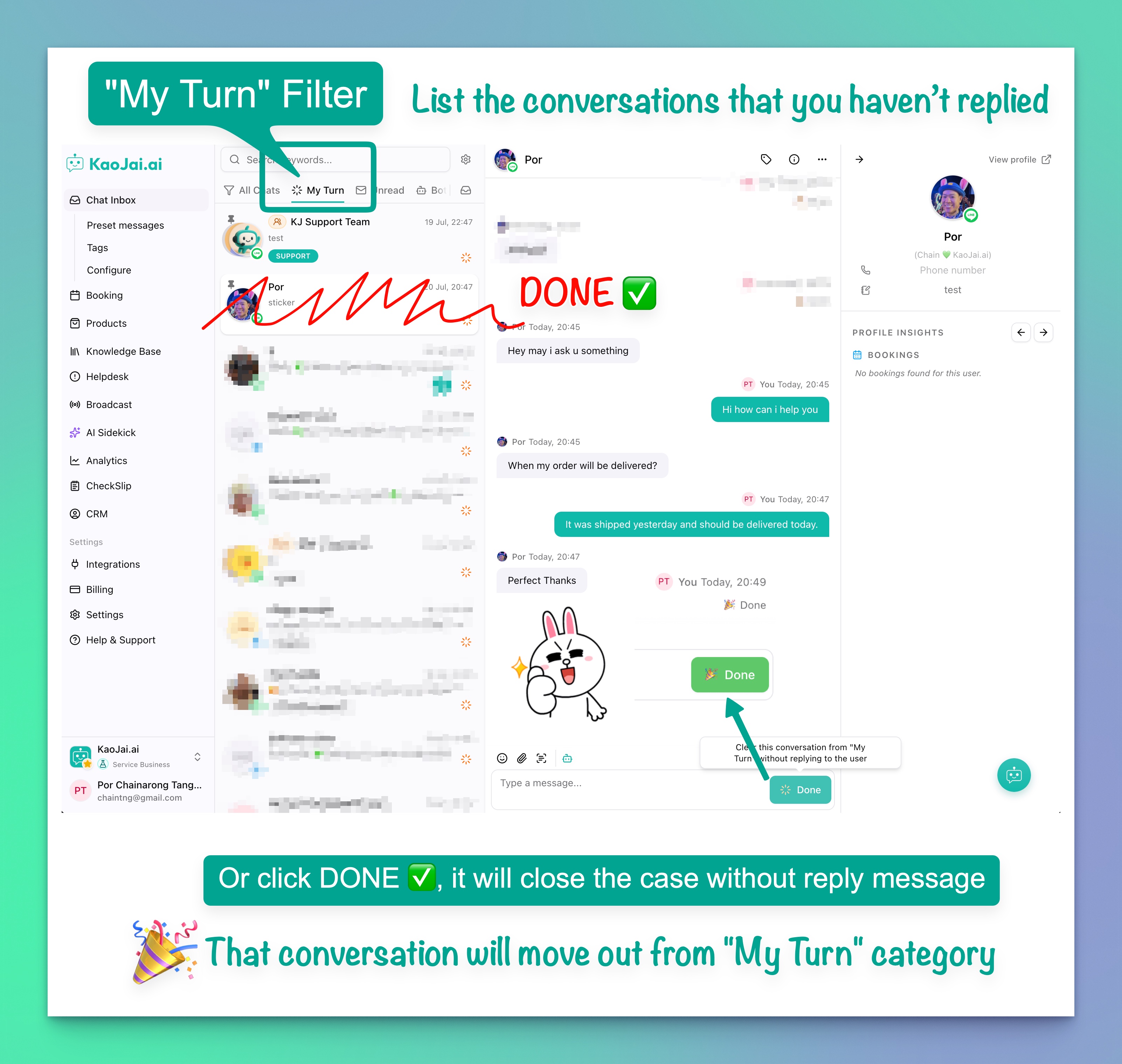 Mark conversations as done without sending a reply